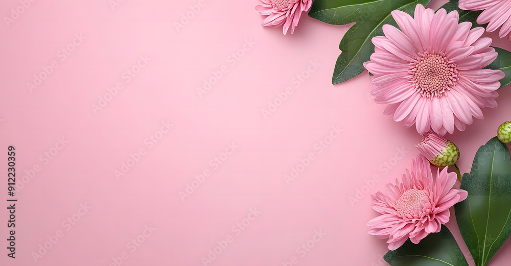 Pink Chrysanthemum flower isolated on pink background design with copy space design