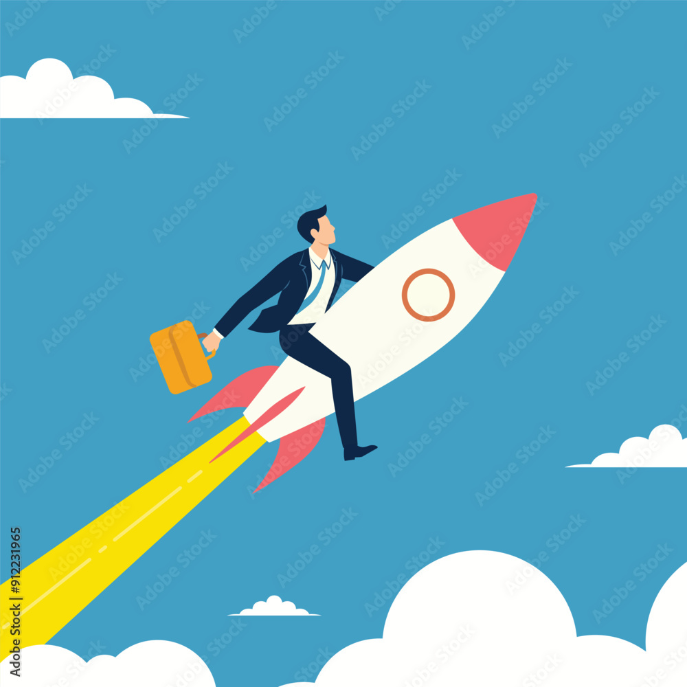 Fototapeta premium Startup launch project or improvement business concept vector illustration
