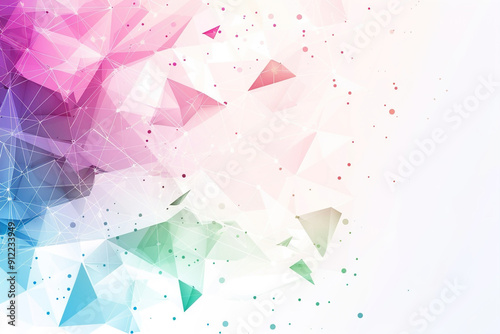 A colorful background with triangles and dots. The background is a mix of pink, blue, and green
