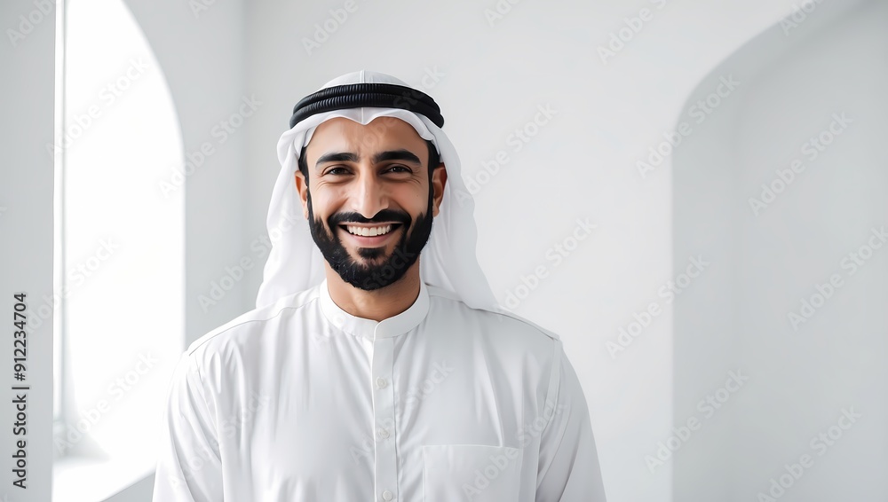 Smiling Arab man in traditional clothing.