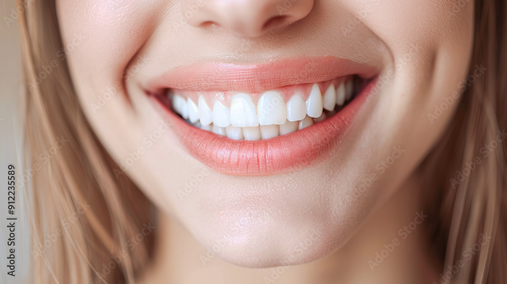 Fototapeta premium Woman smiling showing healthy white teeth after dentist visit