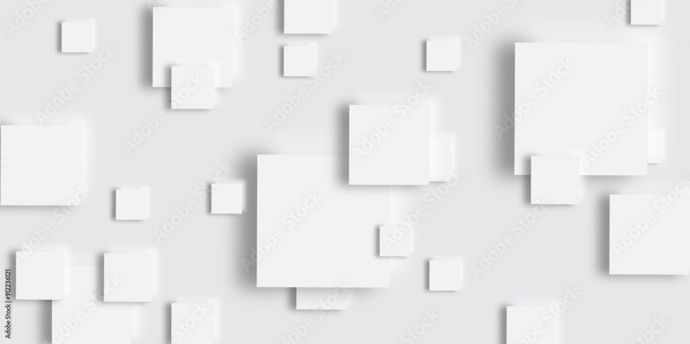 Abstract background with grey tone of many square and rectangles shapes on white background with decorative elements in Neomorphs style with copy space. You can use for add, poster, design artwork.
