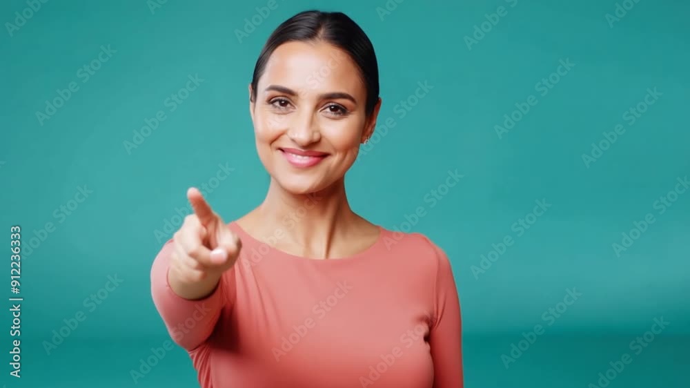 A young woman presents something on a green screen. A young woman presents something on a green screen.