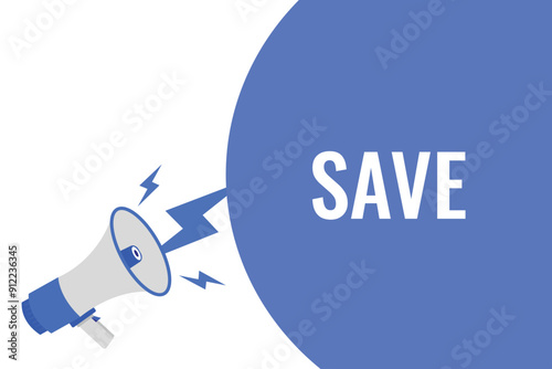save button, banner, label, template for website. save text with colorful megaphone icon
