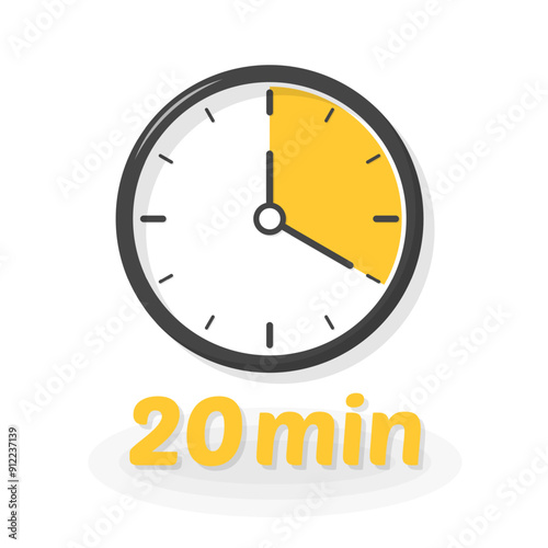 20 min icon. Clock icon. Flat style. Vector icon.