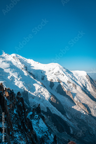 Zoom in on a mountain at the summit of mont blanc, Savoie, France