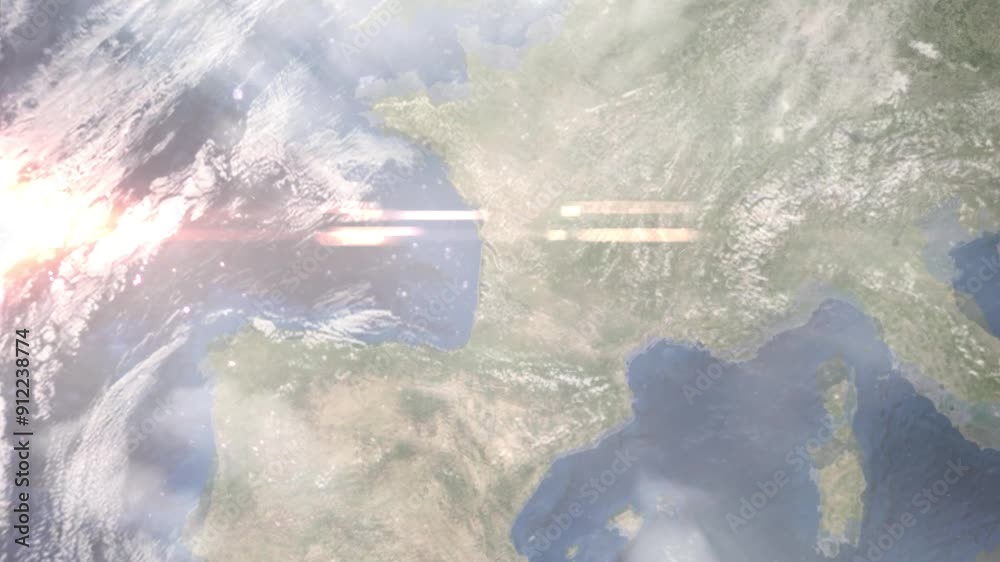 Earth zoom in from space and focus on Villenave d'Ornon, France. Background for travel intro or blog. Satellite view. 3D style Animation. Images from NASA.