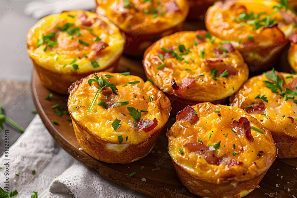 Breakfast egg muffins or egg bites with bacon and cheddar