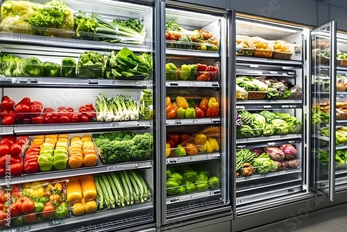 Wallpaper Mural Rows of fresh chilled food in a chiller cabinet , fresh, chilled, food, chiller, cabinet, shop, display, supermarket Torontodigital.ca