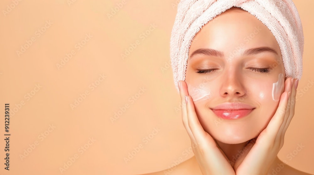 Woman Enjoying Skincare Routine with Towel Woman Enjoying Skincare Routine with Towel