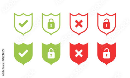 Shield set icons. Cancel icons. Flat style. Vector icons.