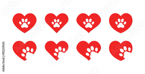 Heart paw set icons. Flat style. Vector icons.