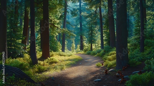 Path Through the Forest - Illustration of a Misty Forest Path