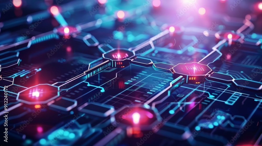 Futuristic Digital Circuit Board with Glowing Nodes Futuristic Digital Circuit Board with Glowing Nodes
