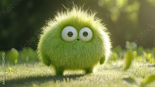 Wallpaper Mural Cute lime color furry monster 3D cartoon character Torontodigital.ca
