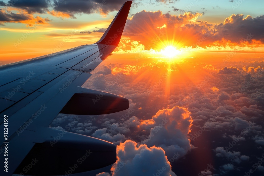The view from the window of the plane on the wing and sky during sunset with wings background. The view from the window of the plane on the wing and sky during sunset with wings background.