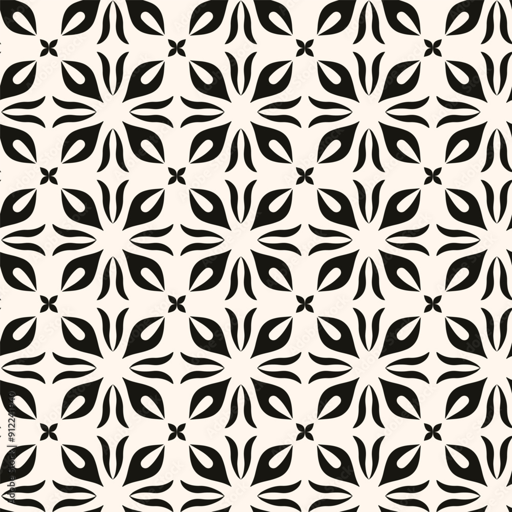 Simple minimalist geometric seamless pattern. Abstract monochrome minimal background with small floral shapes. Subtle repeat design for decor, print.
