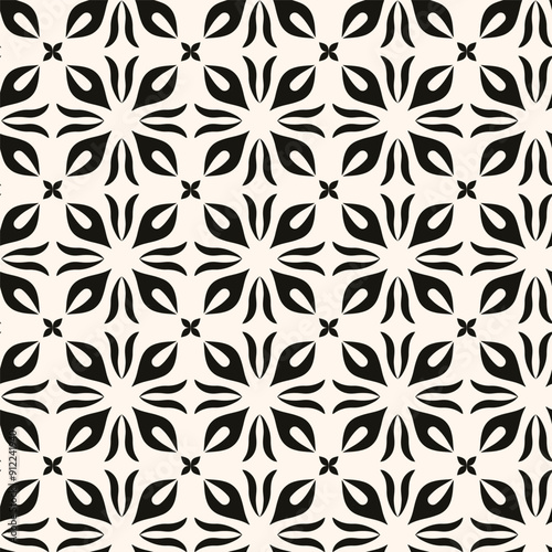 Simple minimalist geometric seamless pattern. Abstract monochrome minimal background with small floral shapes. Subtle repeat design for decor, print.