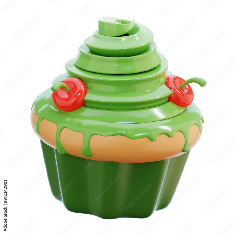 MATCHA CUPCAKE 3D ICON ILLUSTRATION MATCHA CUPCAKE 3D ICON ILLUSTRATION
