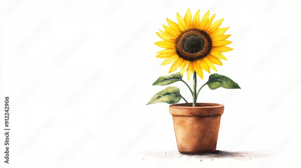Obraz premium Sunflower in Terracotta Pot on White Background