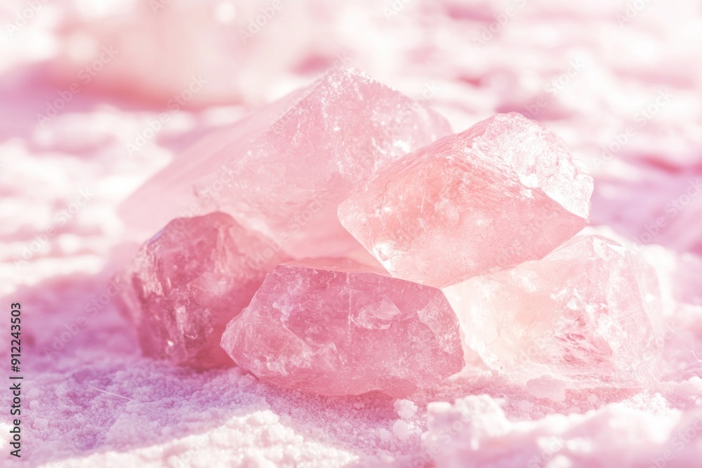 Pink quartz stone mineral stacked and balanced. 