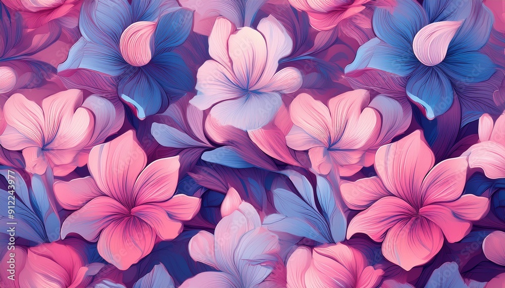 Fototapeta premium Sweet Pink-Blue Floral Prints: Seamless Pattern for Fabric and Wallpaper