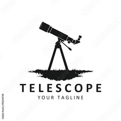 telescope science planet moon stars night watch experiment logo illustration design.