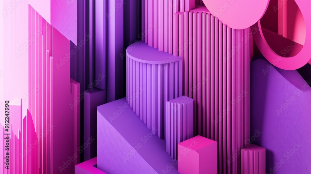 Obraz premium Purple & Pink 3D Abstract Geometric Shapes Stacked - Stock Image