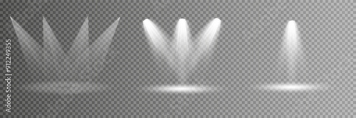 Scene illumination collection, transparent effects. Bright lighting with spotlights.