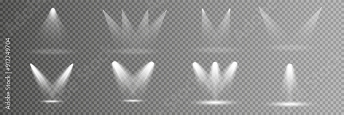Scene illumination collection, transparent effects. Bright lighting with spotlights.	