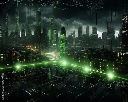 Wallpaper Mural Futuristic digital background with fractal pattern and glowing lines. Combining technology, data and space elements Torontodigital.ca