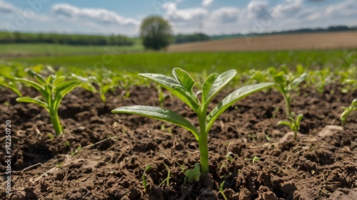 Amidst the beauty of the countryside, a young Withania plant can be seen growing in a field, exemplifying their dicotyledonous traits. Generative AI 