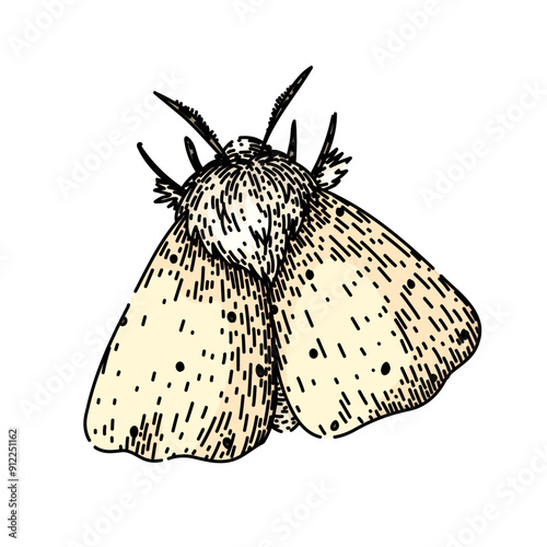 wings night moth hand drawn. antennae camouflage, metamorphosis lepidoptera, scales flutter wings night moth vector sketch. isolated color illustration