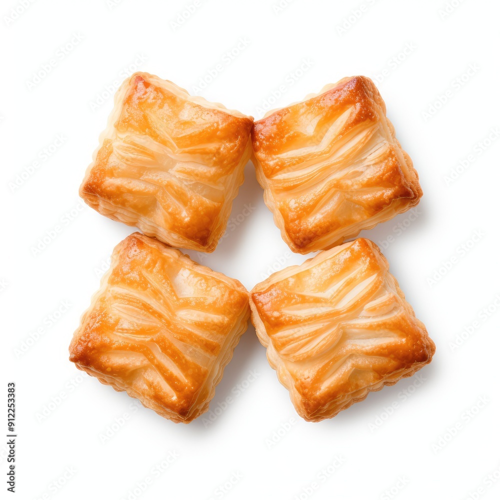 Puff Pastry, Set of Pate Feuilletee Isolated, Sweet Braided Pastries on White Background Top View Puff Pastry, Set of Pate Feuilletee Isolated, Sweet Braided Pastries on White Background Top View