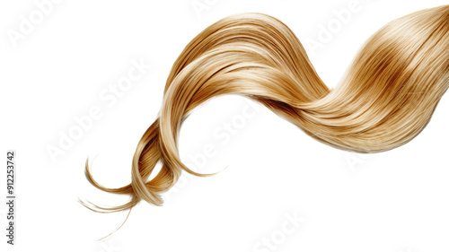 Blond hair isolated on white background. Long wavy ponytail
