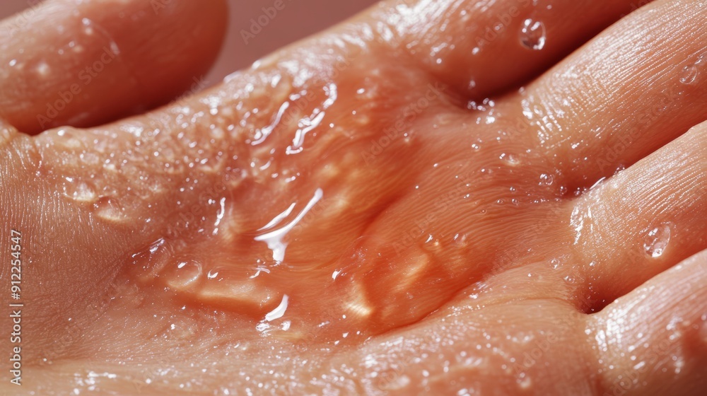 Fototapeta premium Close-up of Fluid-Filled Blister on Hand - Skin Condition
