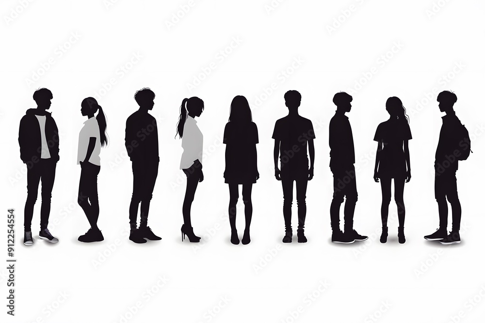 Diverse group of silhouettes representing various genders and styles Diverse group of silhouettes representing various genders and styles