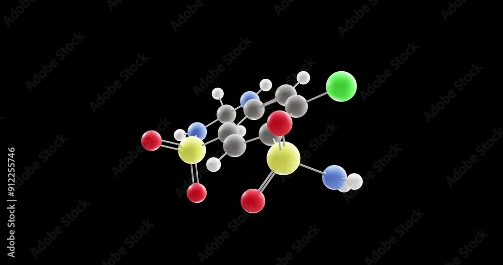 Hydrochlorothiazide molecule, rotating 3D model of diuretic medication, looped video on a black background Hydrochlorothiazide molecule, rotating 3D model of diuretic medication, looped video on a black background