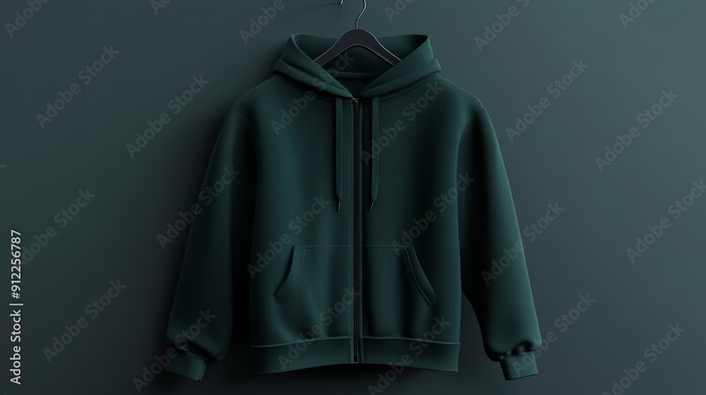 Dark Green Zip-Up Hoodie Mockup - Front View