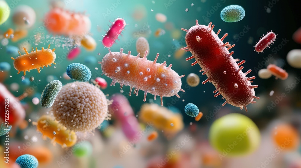 Fototapeta premium Prebiotic and gut bacteria healthy balance