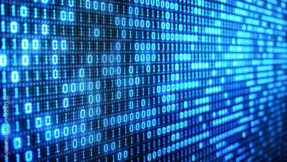 blue digital binary data on computer screen

