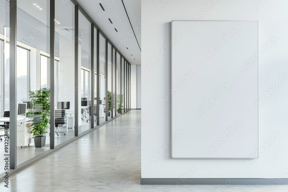 Blank Canvas in a Modern Office Corridor Blank Canvas in a Modern Office Corridor