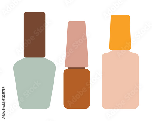 Flask set. Packaging for gel polish, oil or perfume. Cute bottles. Isolated vector illustration in clip art style