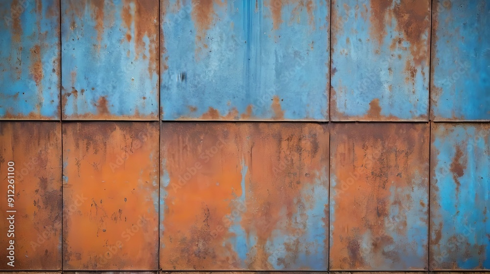 Rusty orange blue steel wall texture. Grunge metal background Rusty orange blue steel wall texture. Grunge metal background