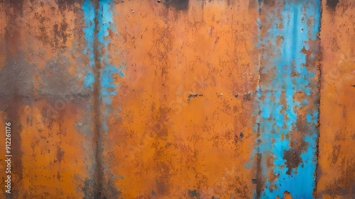 Rusty orange blue steel wall texture. Grunge metal background