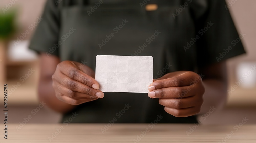 A person holding a blank card in their hands, showcasing a minimalistic design with soft lighting. A person holding a blank card in their hands, showcasing a minimalistic design with soft lighting.