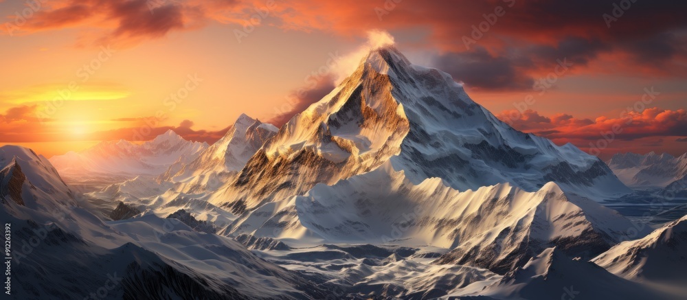 Fantastic panorama of snowy mountains at sunset. Fantastic panorama of snowy mountains at sunset.