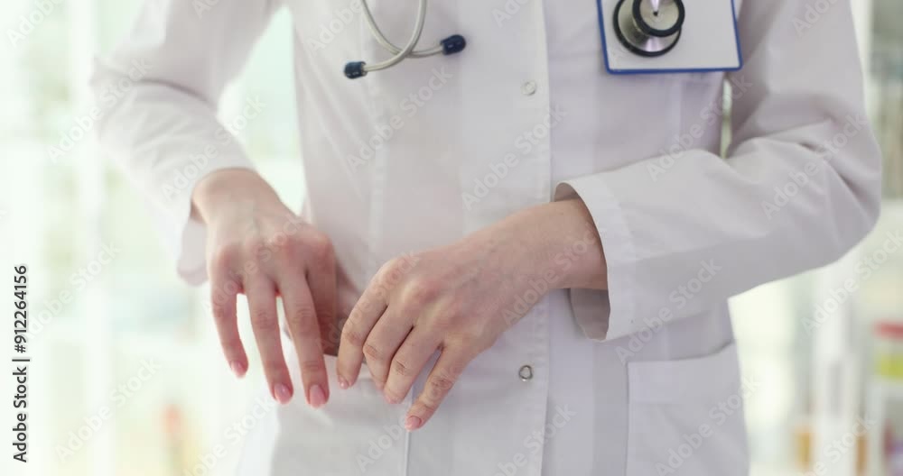 Doctor counts the money and puts it in pocket Doctor counts the money and puts it in pocket