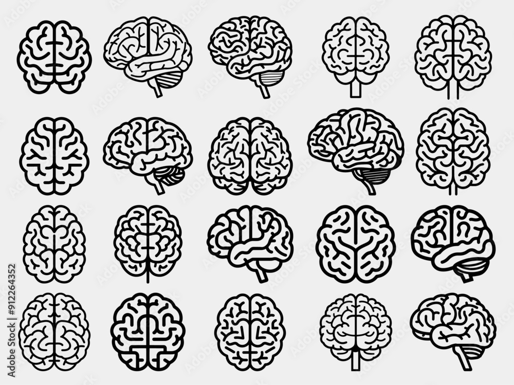 Set of simple brain icons Set of simple brain icons
