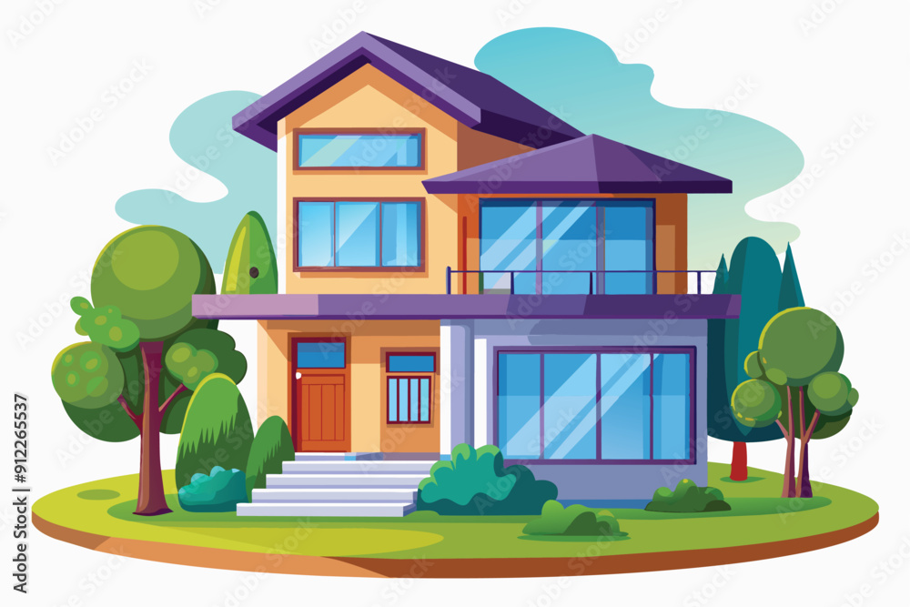 vector illustration of a modern family house. around the house there are green trees. can be used as an animated background. vector illustration of a modern family house. around the house there are green trees. can be used as an animated background.